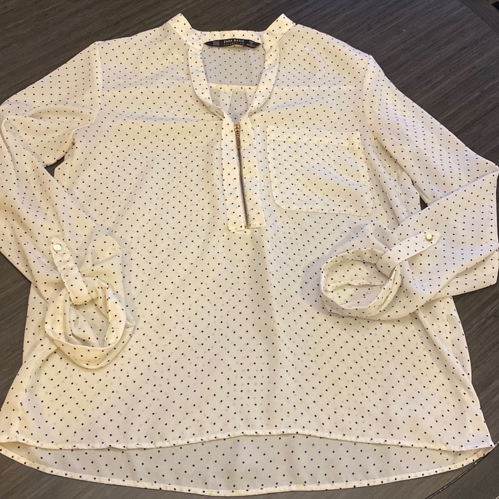 Zara Polka Dot Zip Front XS blouse Top